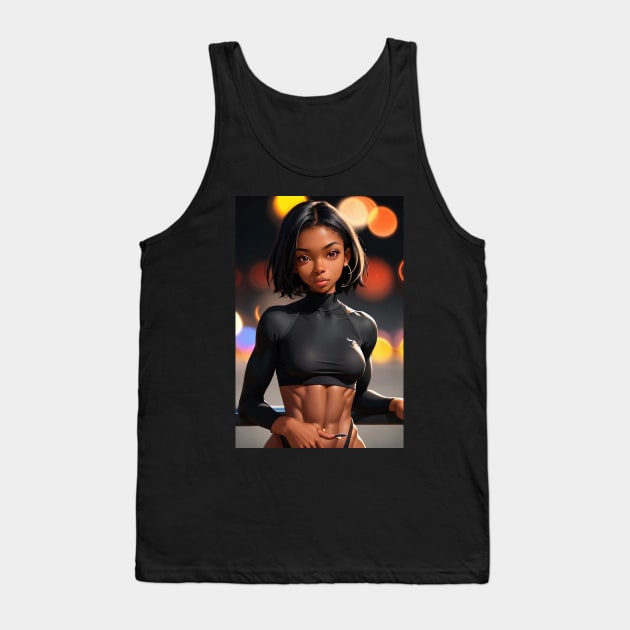 Hot, Fit, Anime Girl of Color Tank Top by FurryBallBunny